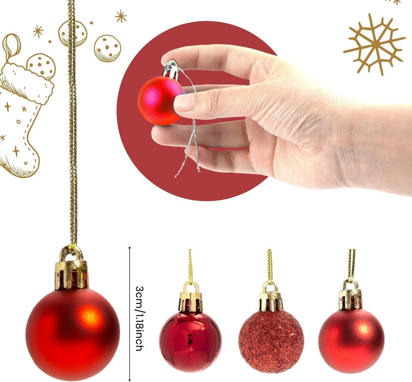 Red Baubles - 3cm, 24 Pieces Set, PVC