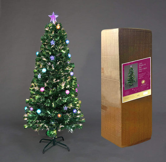 6ft Bauble and Star LED Fibre Optic Christmas Tree