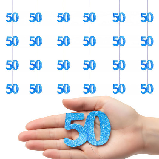 Shatchi 50th Glitz Blue Foil Hanging String Party Decorations Pack of 6