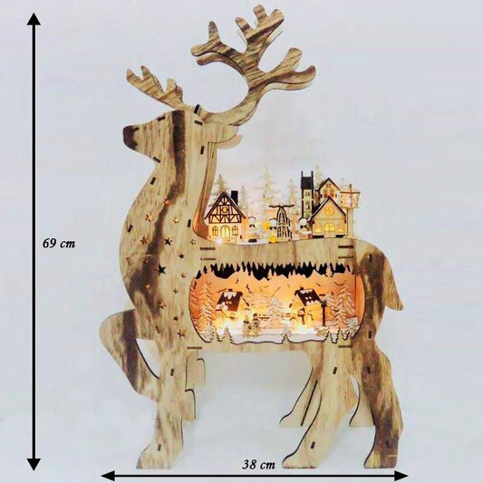 Laser Cut Reindeer LED Wooden Decoration