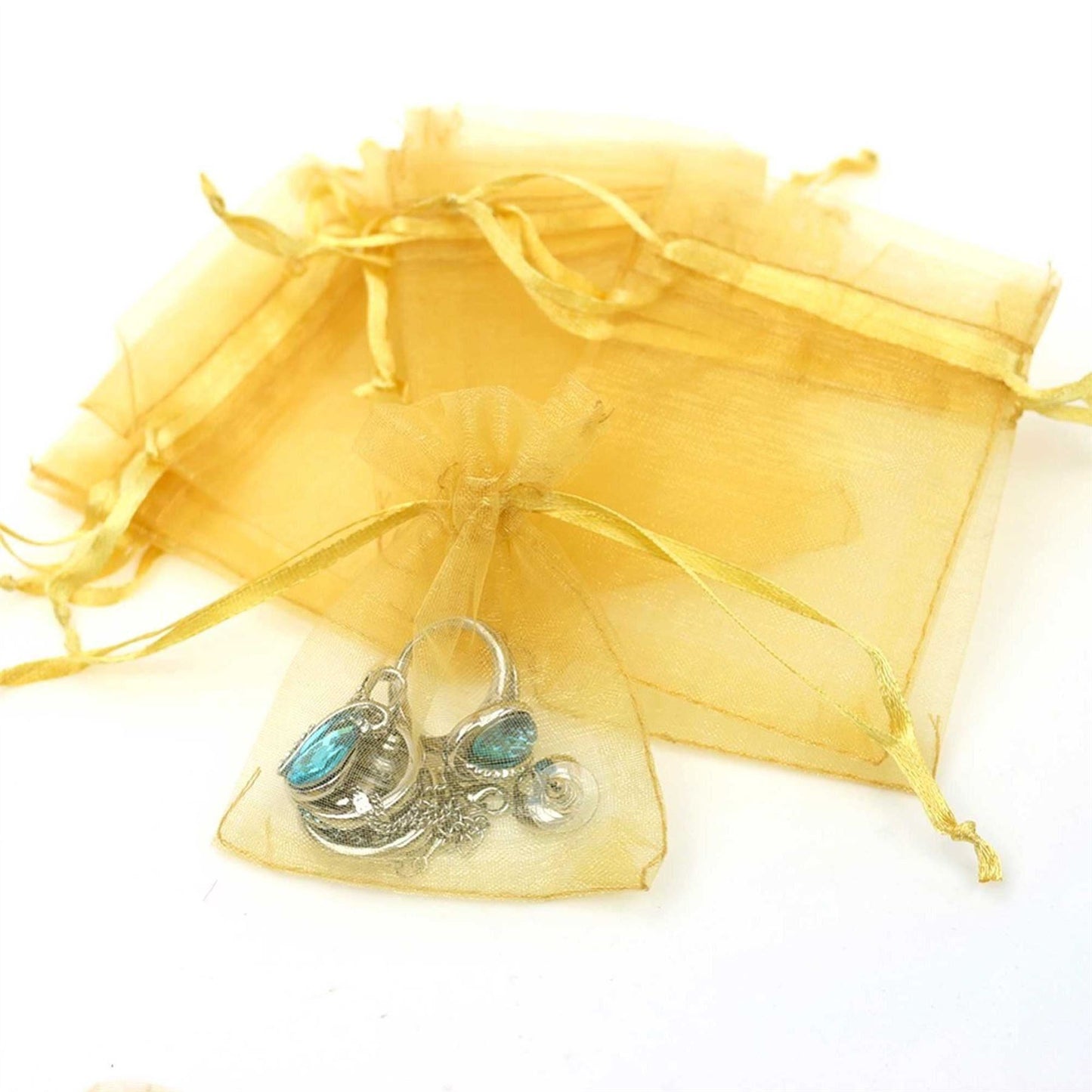 50pcs Gold Organza Gift Bags 15x12cm