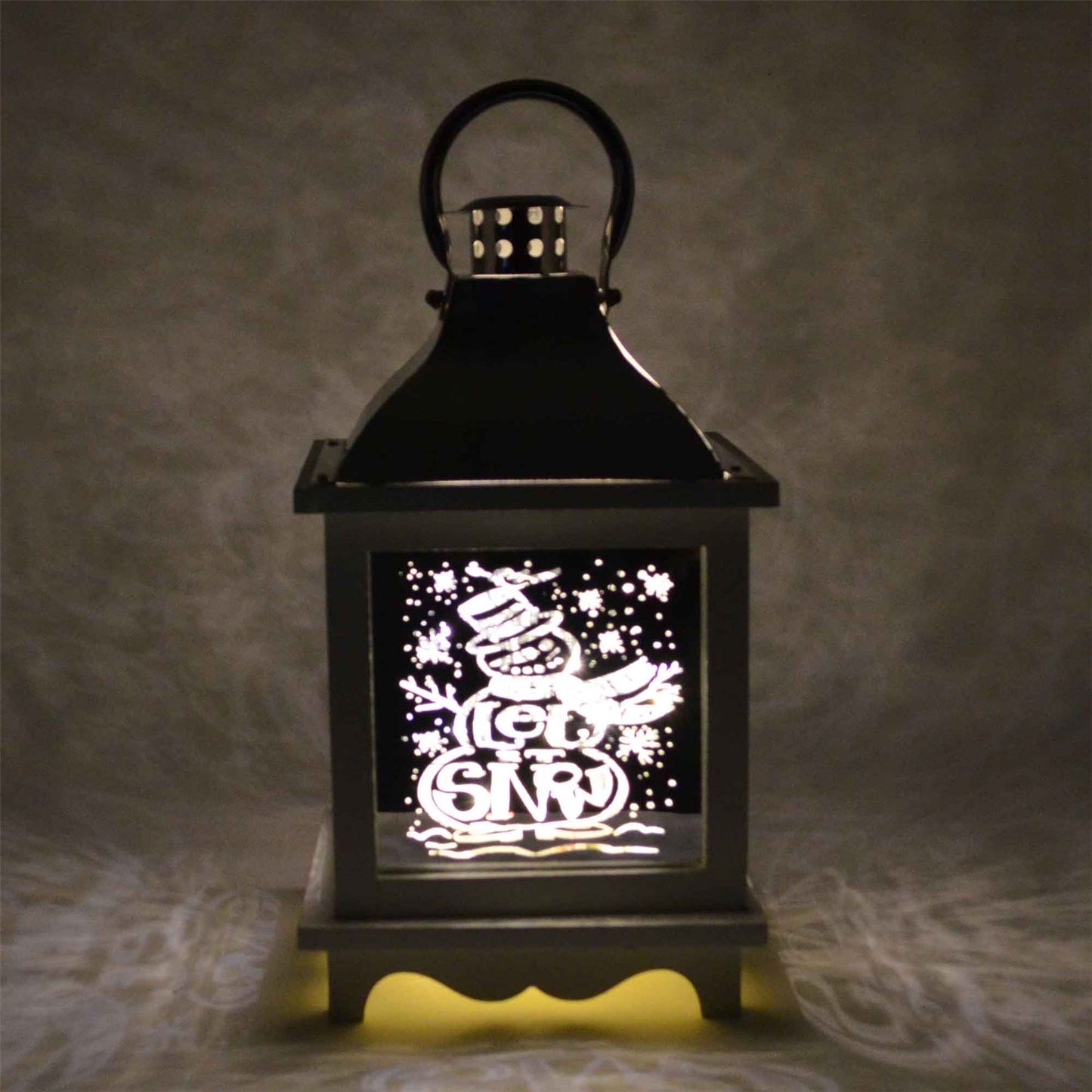 Let It Snow White Christmas Lantern - Wooden White LED Light