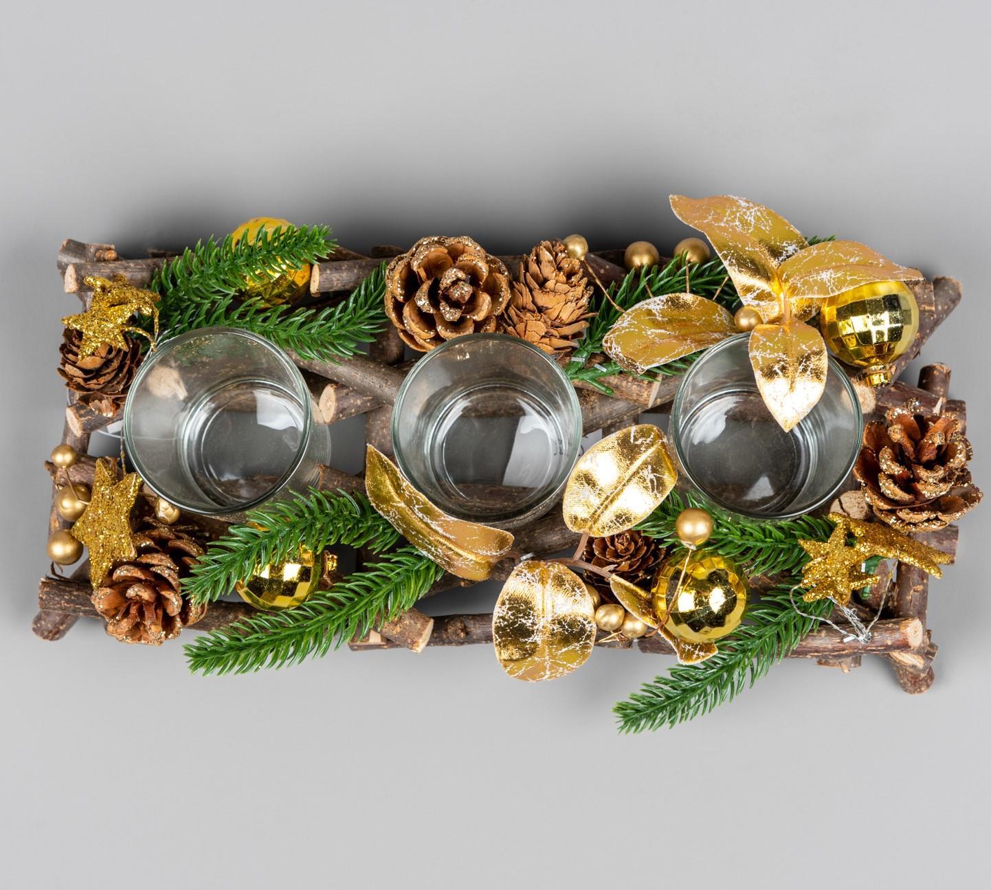 28cm Gold Twig Triple Candle Holder