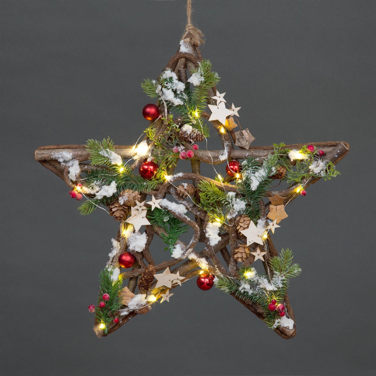 45cm Wooden Star with 20 LED Lights