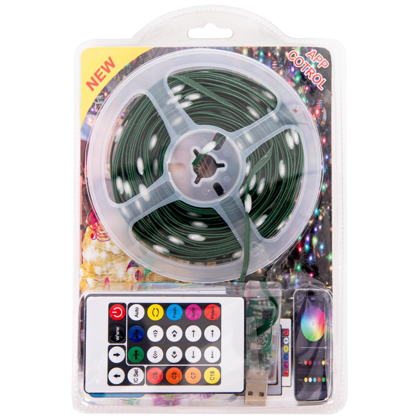 10m RGB+W LED Strip Light (Battery/USB, Remote/App Controlled)