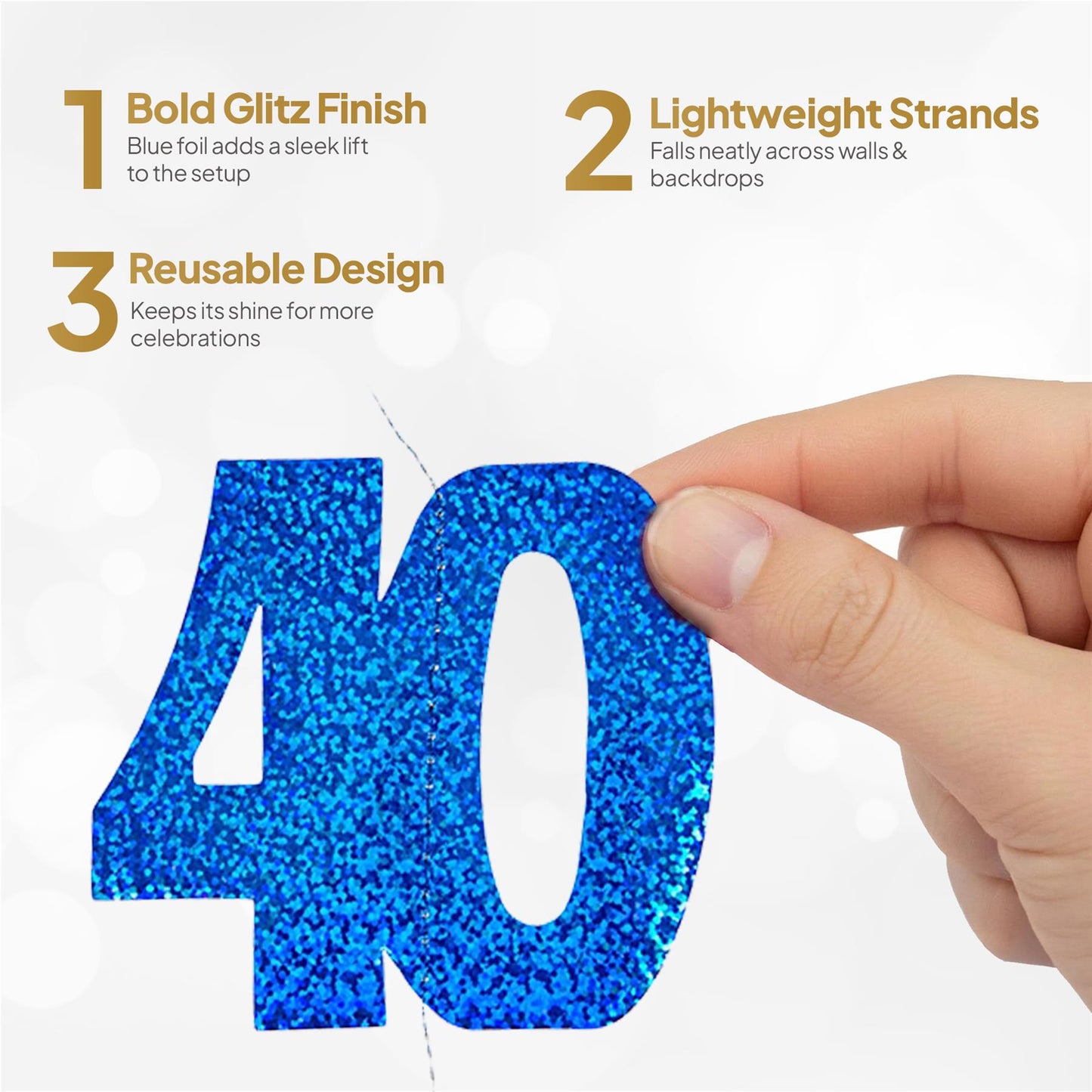 Shatchi 40th Glitz Blue Foil Hanging String Party Decorations Pack of 6