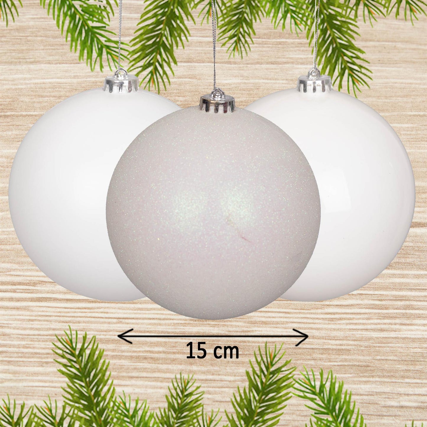 3 White Baubles (15cm)