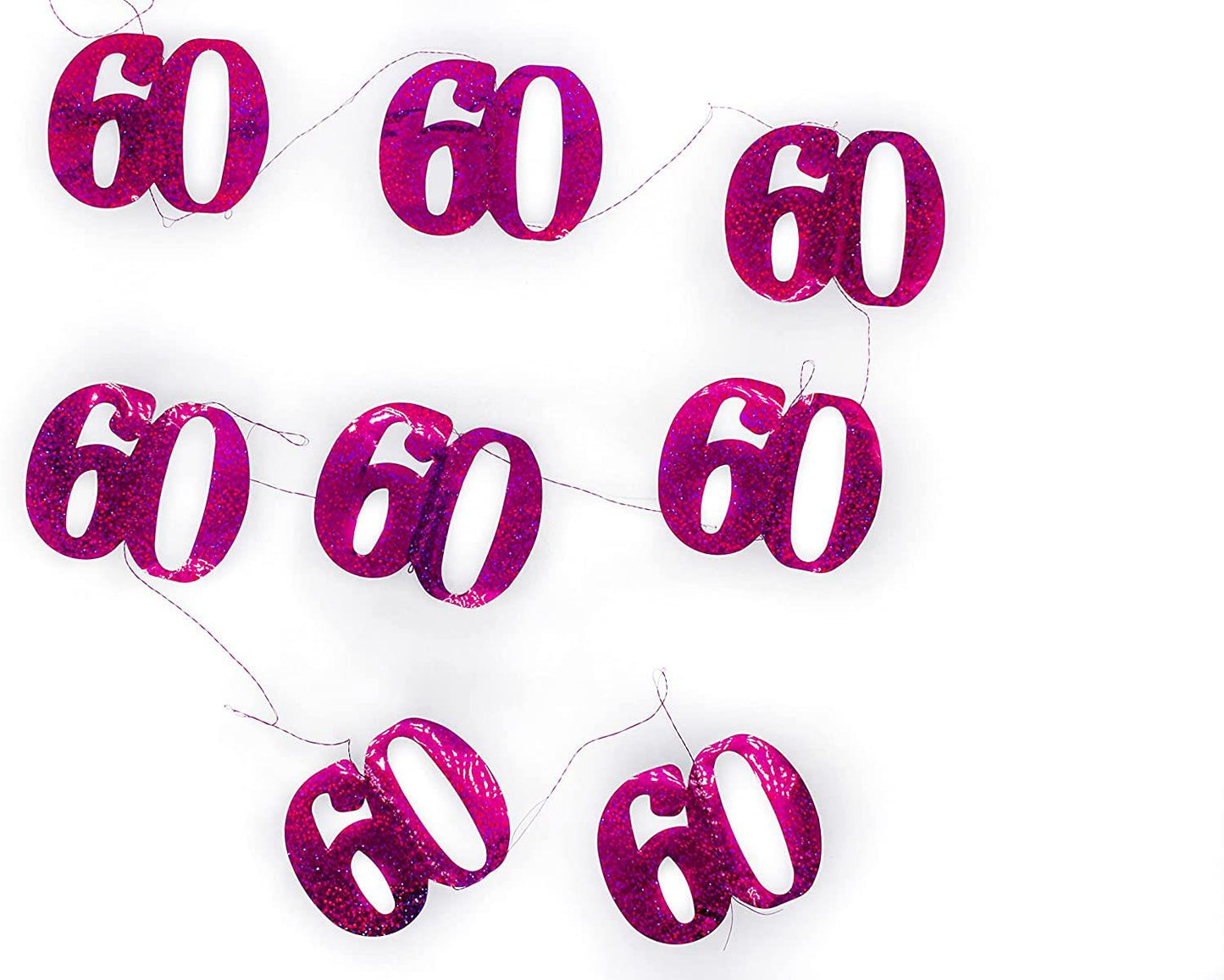 Pink Glitz 60th Birthday String Decorations 1.5m (Pack of 6)