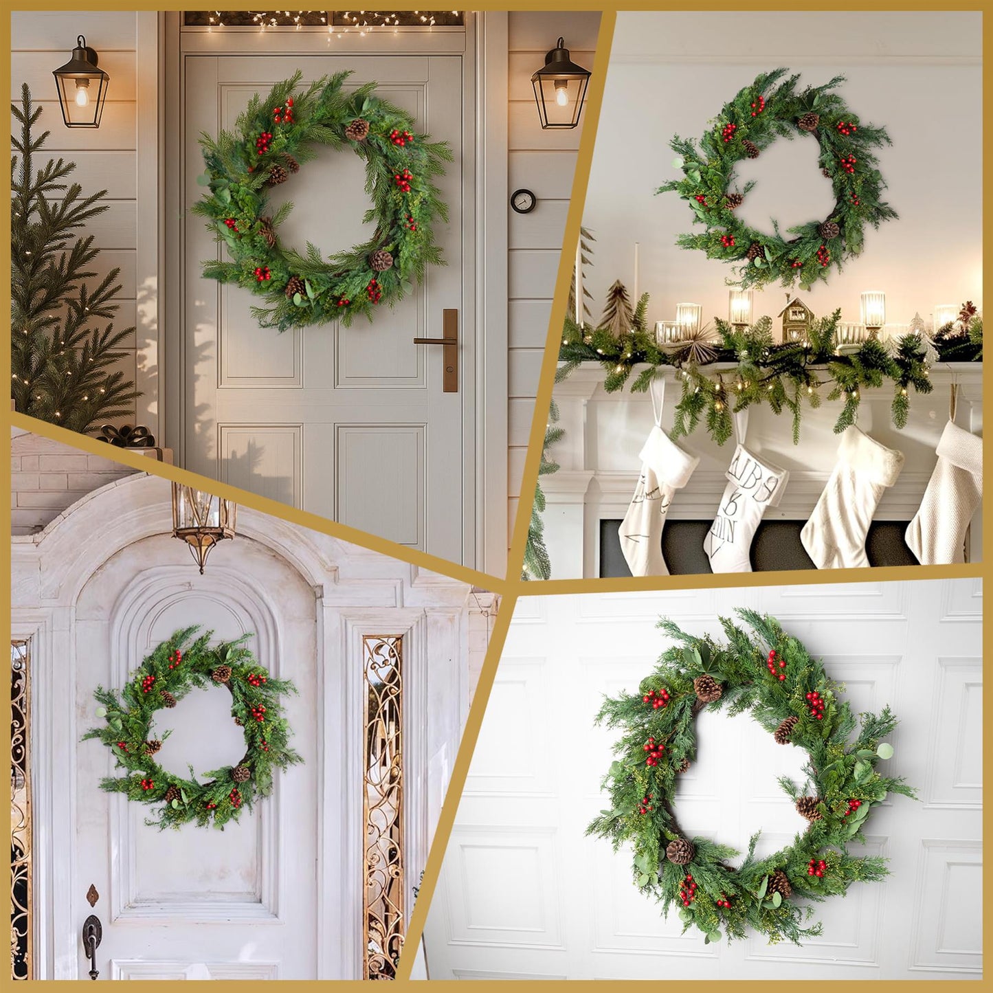 90CM CEDAR WREATH WITH RED BERRY AND PINECONE
