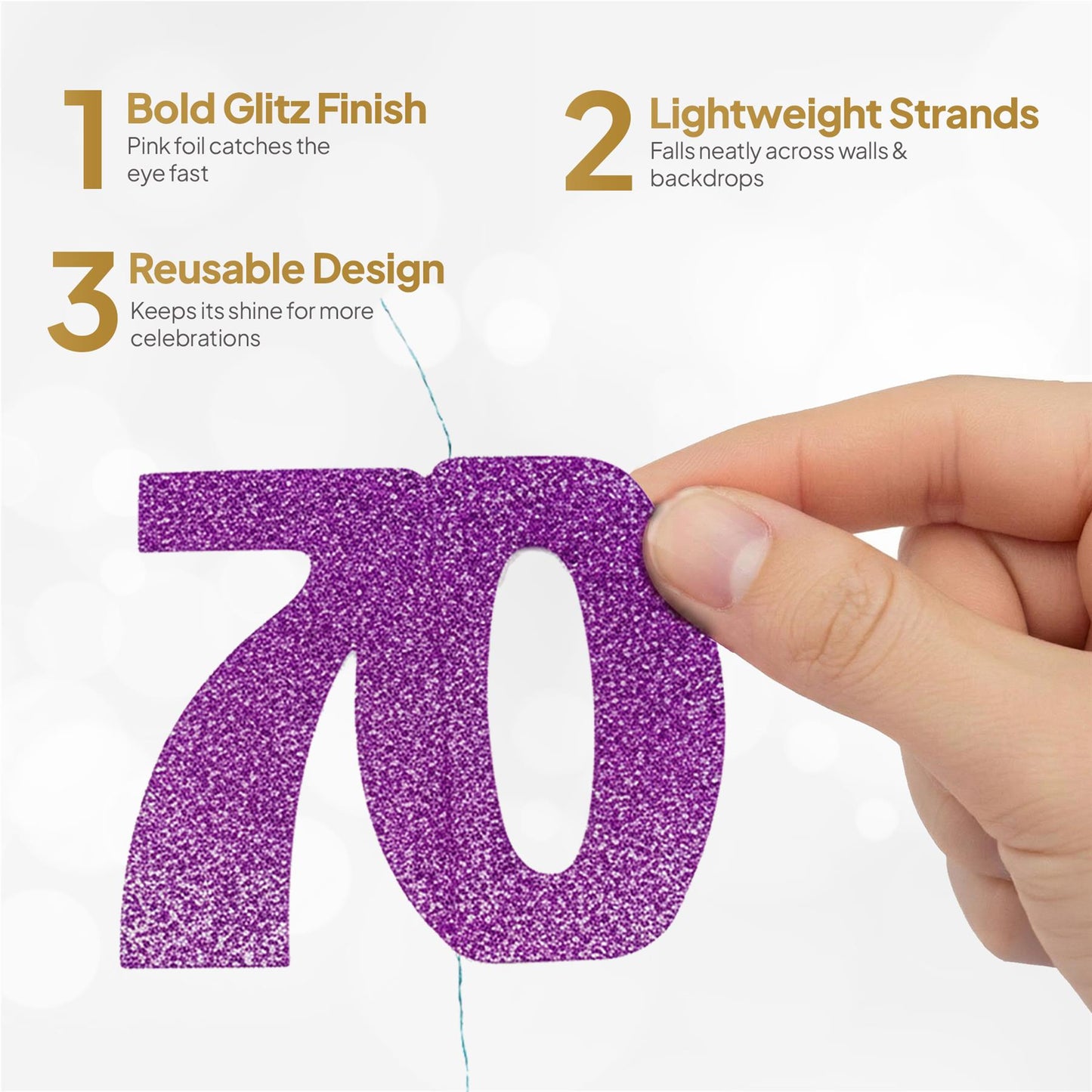 Shatchi 70th Glitz Pink Foil Hanging String Party Decorations Pack of 6