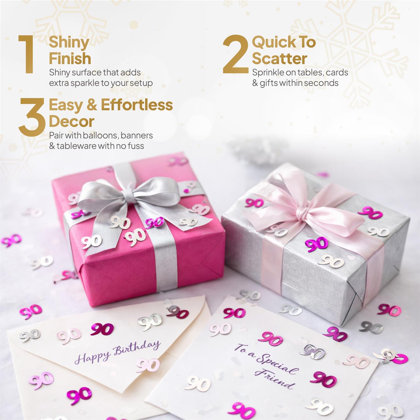 2 Packs of 14g Pink Happy 90th Birthday Confetti