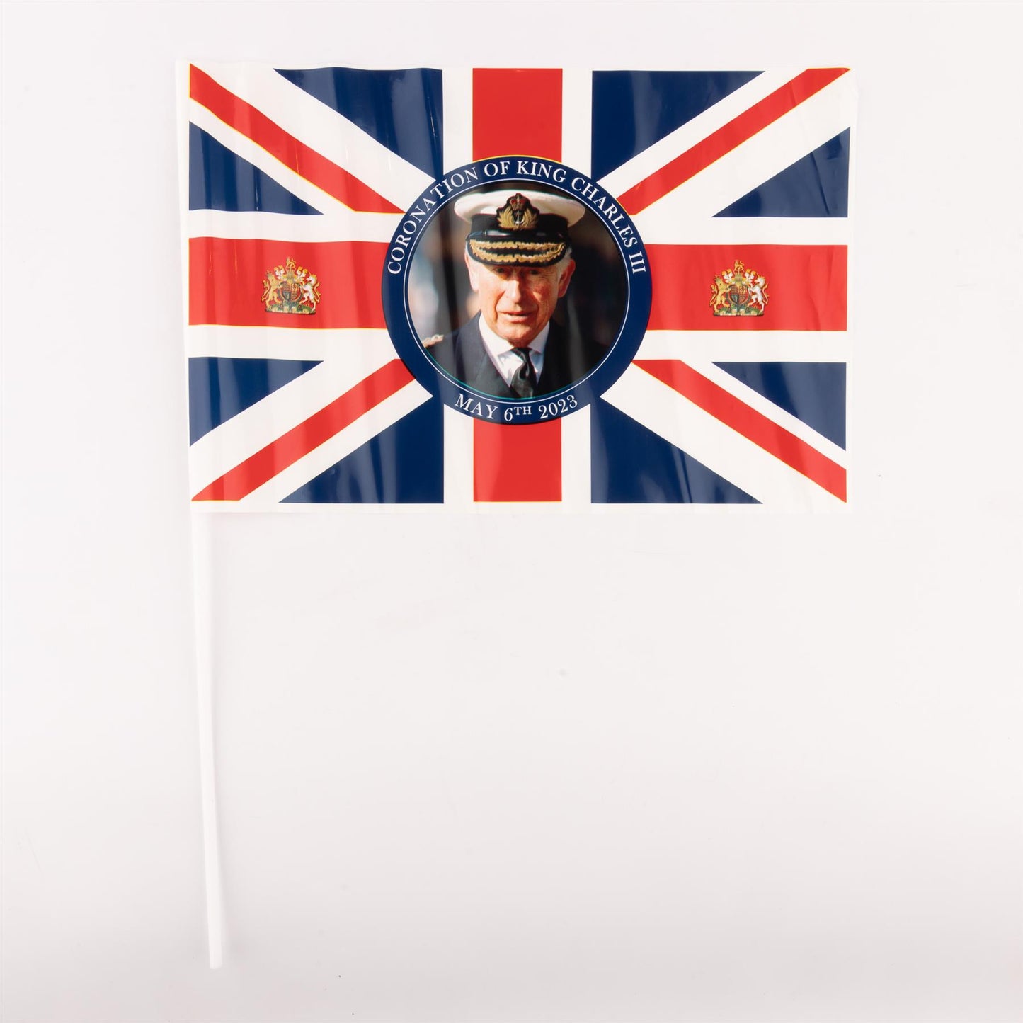 King Charles Image Handflags PVC - 50PCS, Flag Size 20x30cm, 40cm Stick