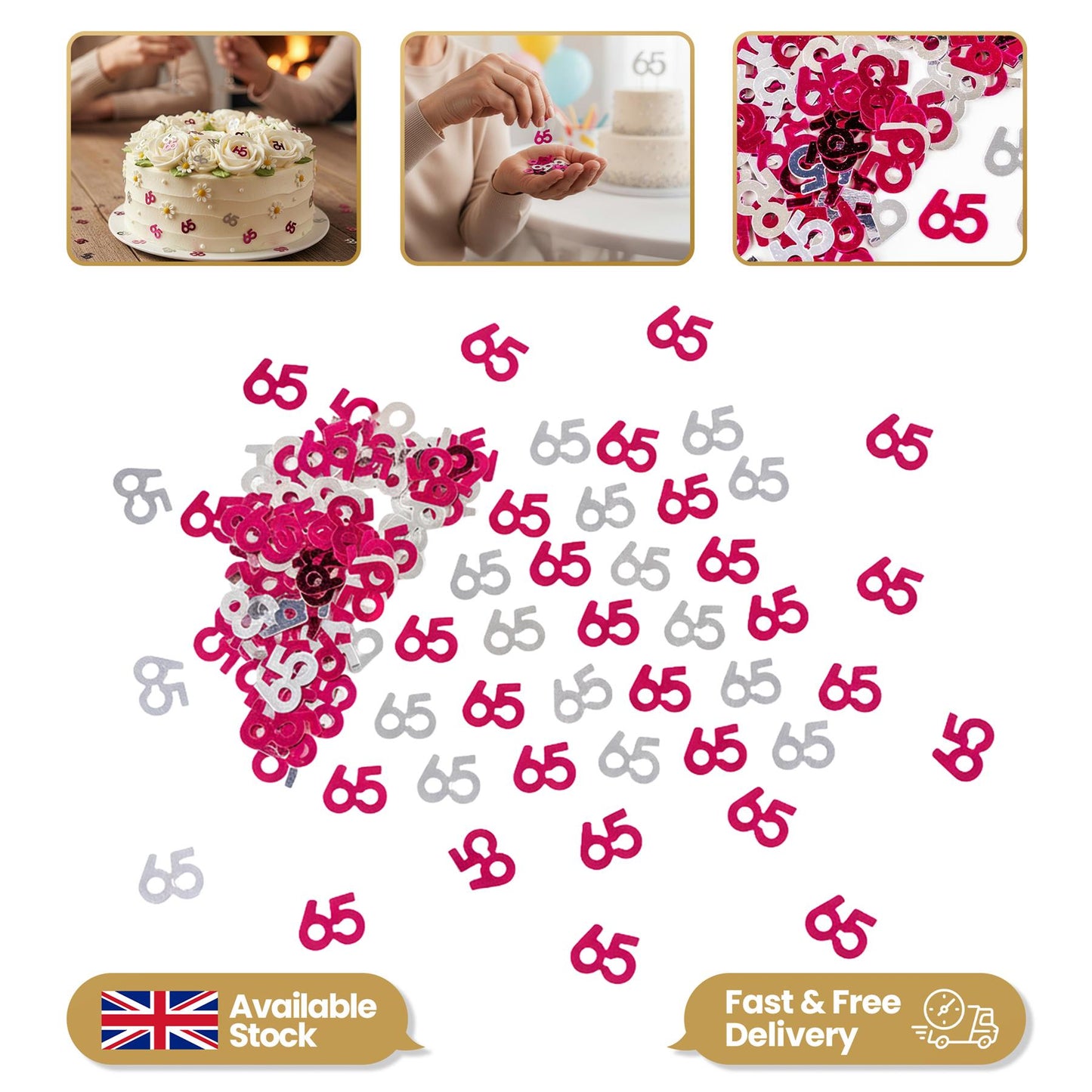 2 Packs of Pink & Silver 65th Confetti (14g)