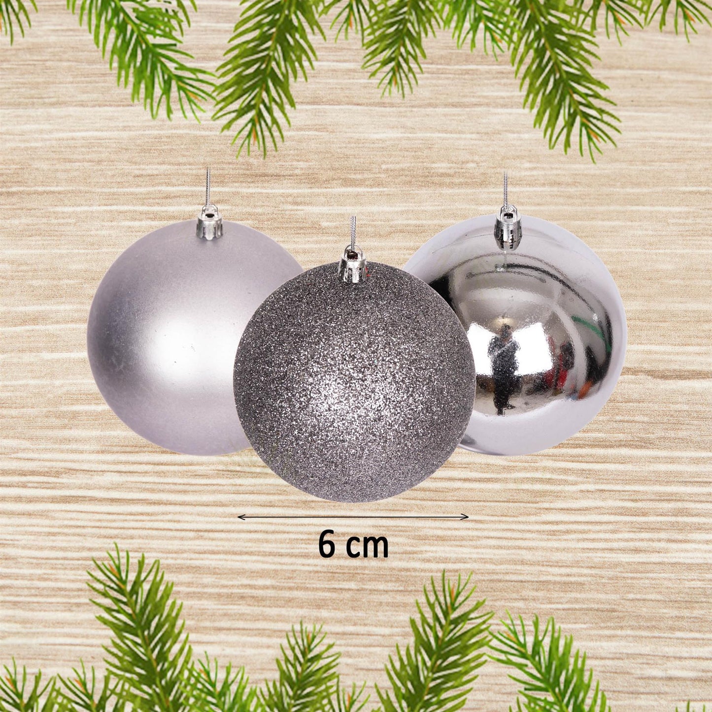 Baubles Mid Grey 6cm, 18pcs Set