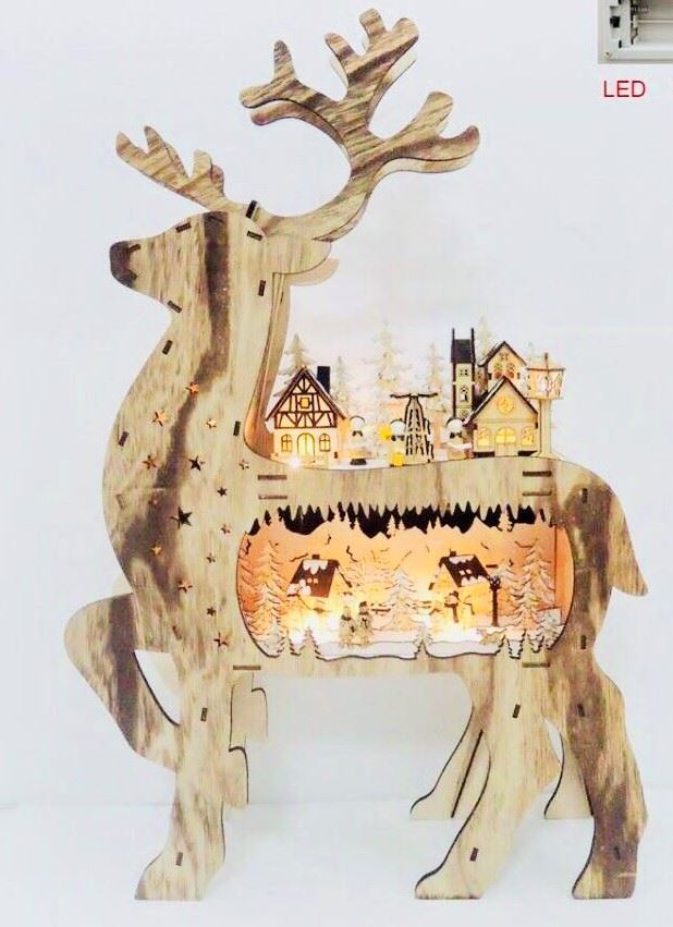 Laser Cut Reindeer LED Wooden Decoration