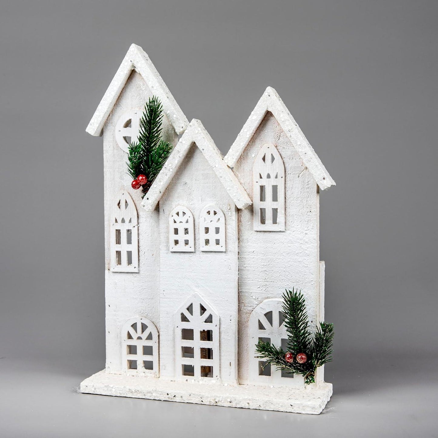 LED White Snow Covered Wooden House 24x7x35cm