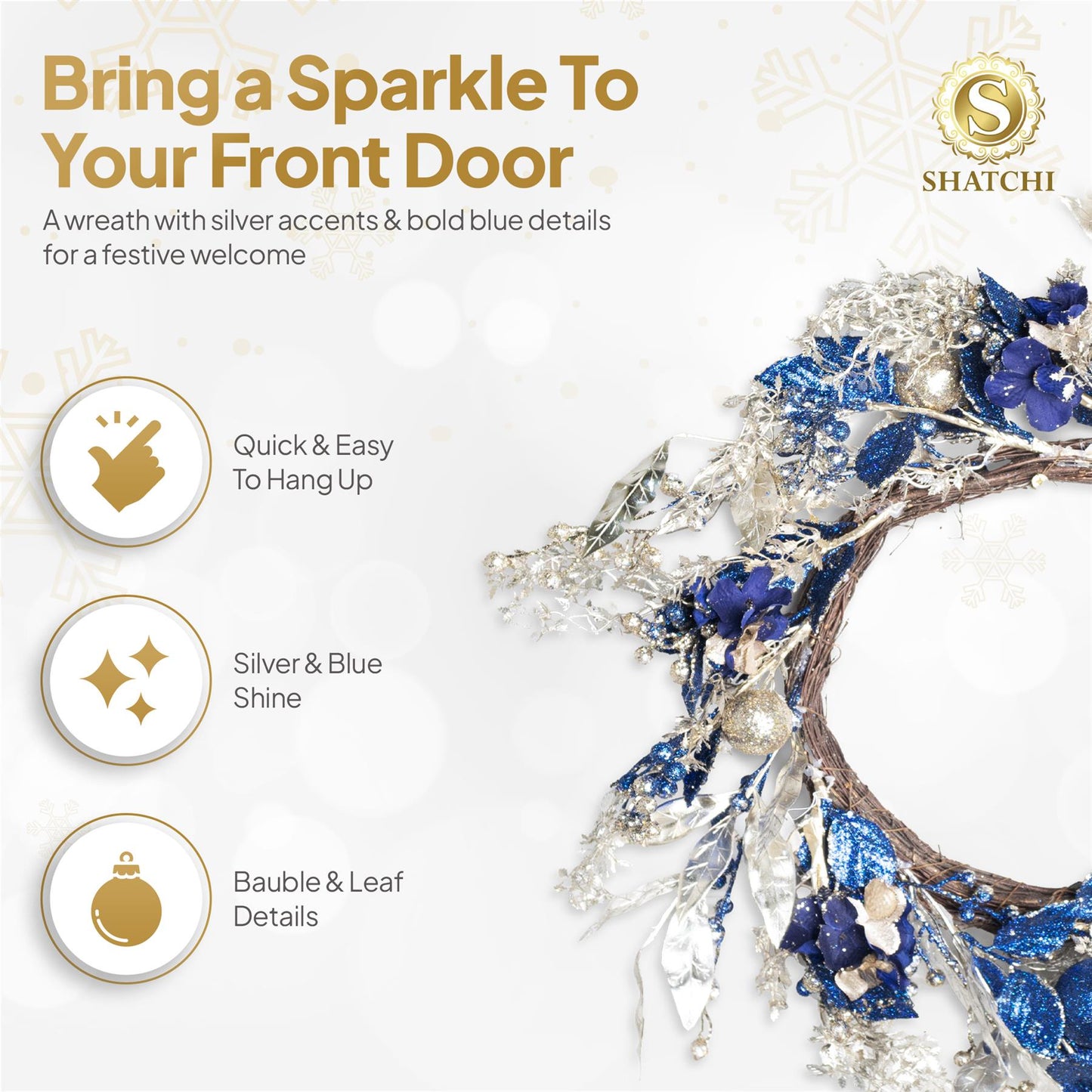 58cm Baubles Wreath Gold/Blue