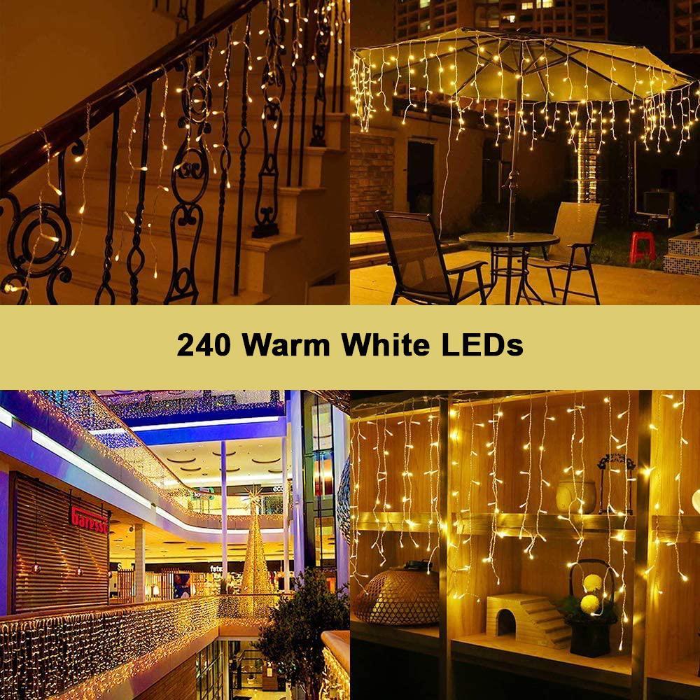 960 Warm White LEDs Icicle String Fairy Timer Lights