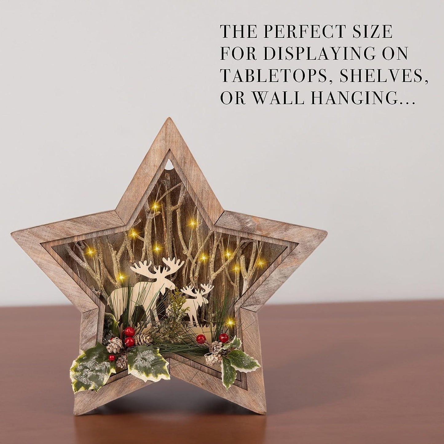 LED Wooden Reindeer Scene, Star Shape