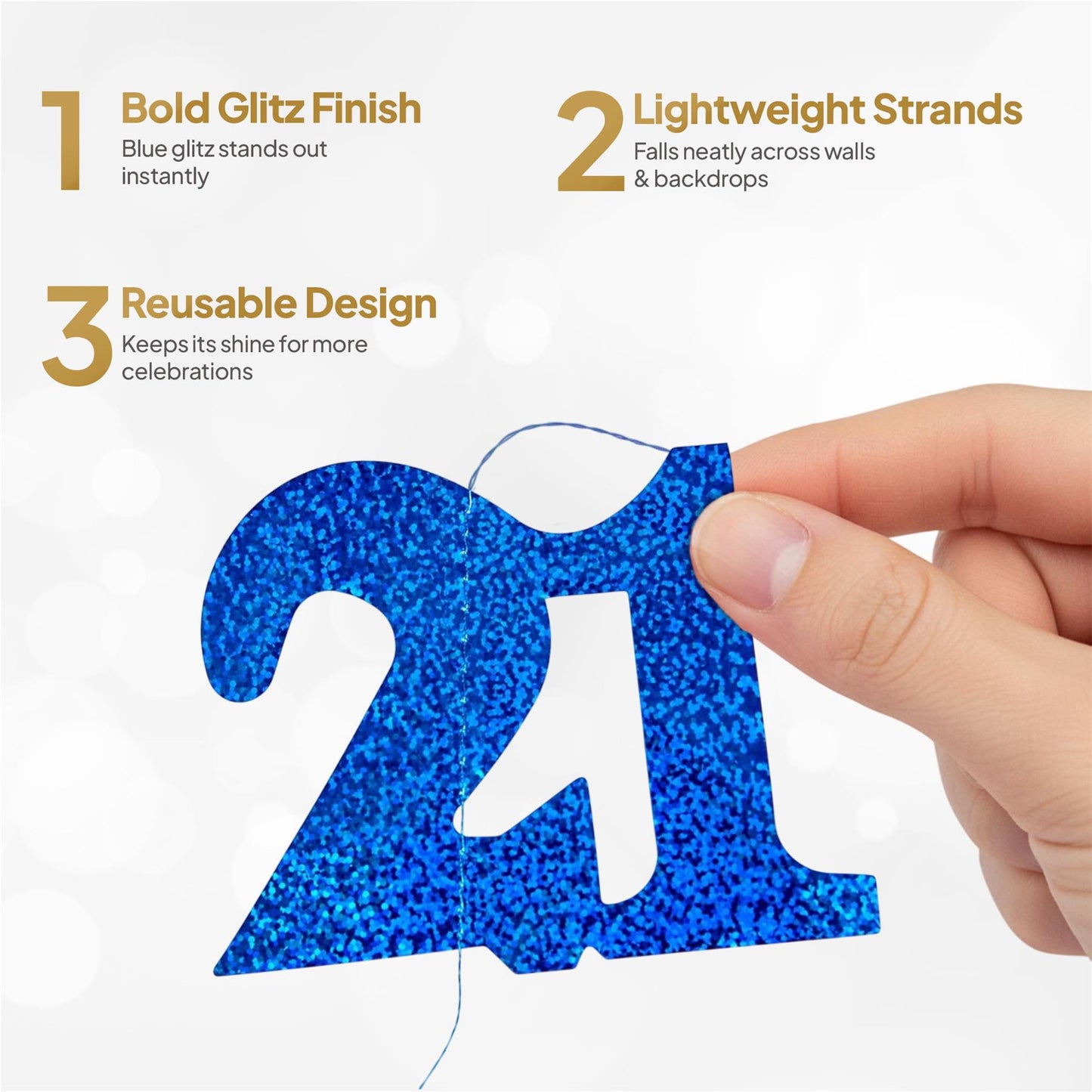 Shatchi 21st Glitz Blue Foil Hanging String Party Decorations Pack of 6