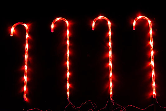 Set of 4 LED Candy Cane Stake Red & White Stripes - 72cm