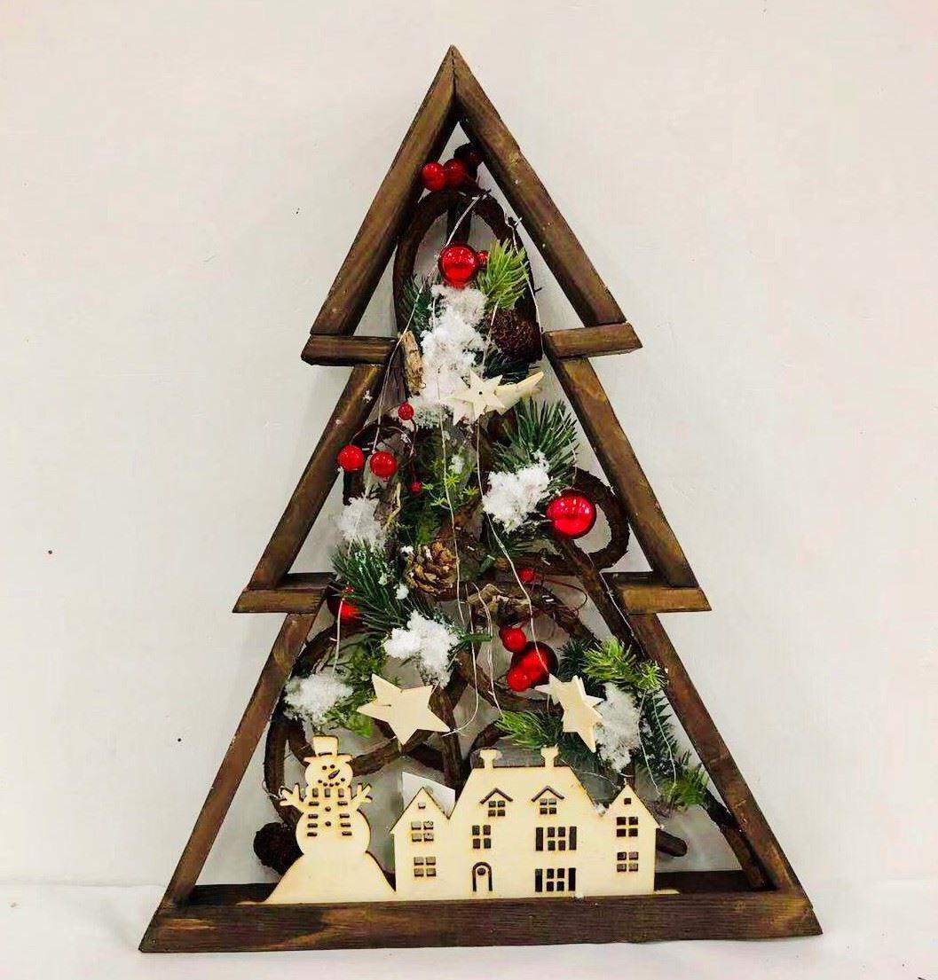 Battery-Operated Wooden Tree Frame - 39x27cm