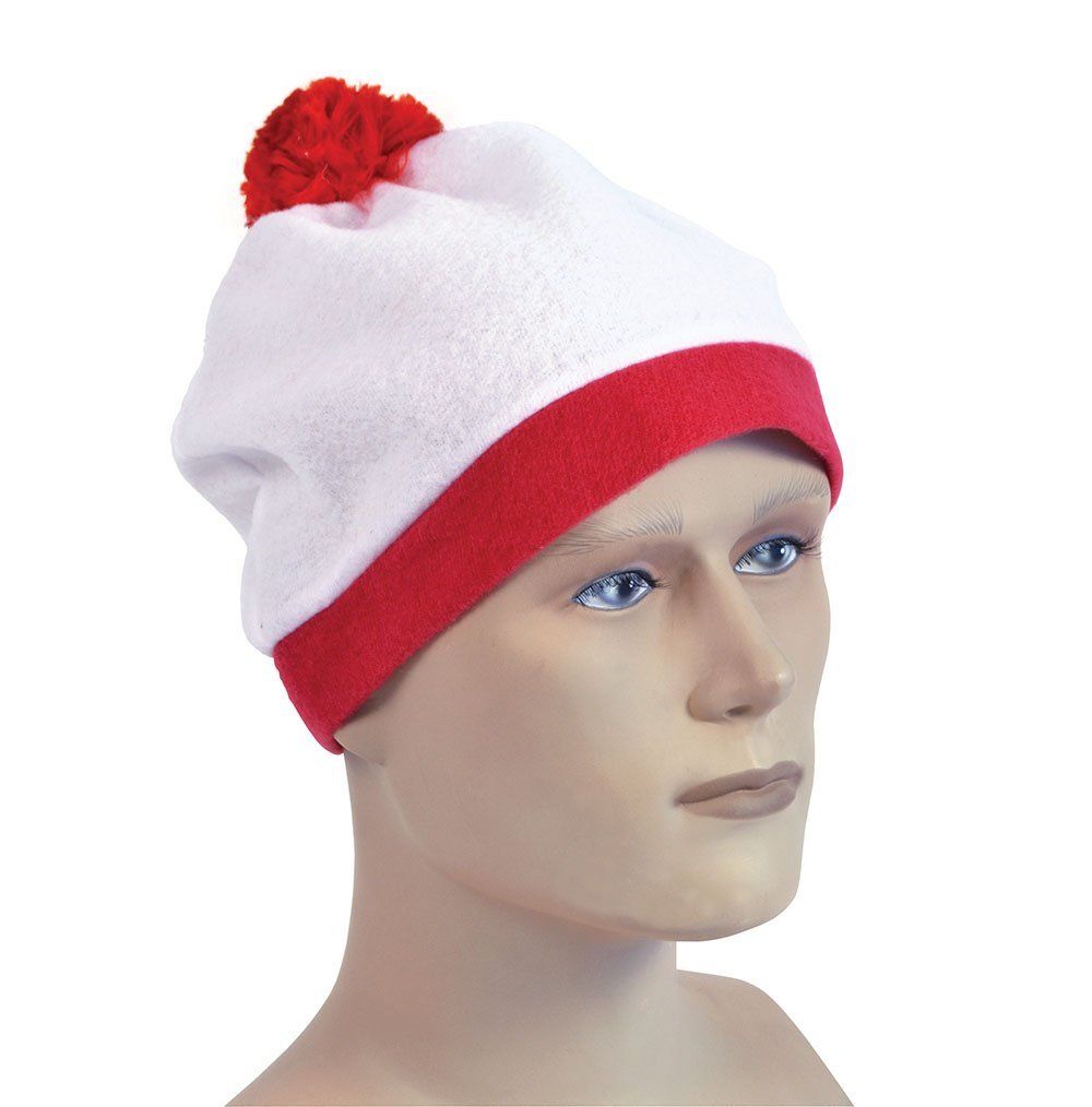 Bobble Hat White + Red Pom Pom