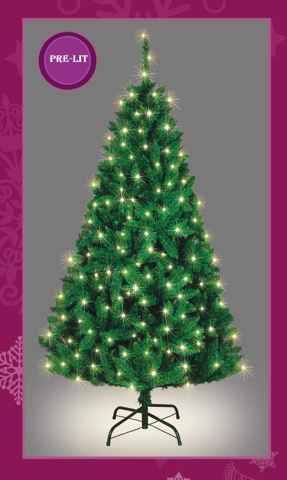 7Ft Pre-Lit Imperial Pine Christmas Tree - Green Warm White LEDs