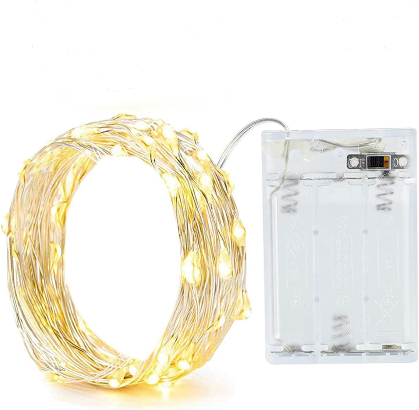 20 Warm White LED Battery Lights (Silver Wire)