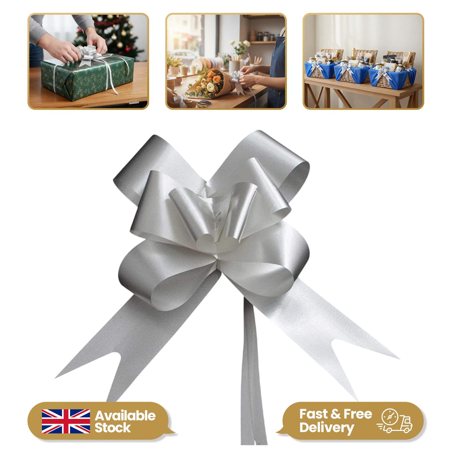 Shatchi 60pcs Silver 30mm/3cm Pull Bows Gift Wrap & Hampers
