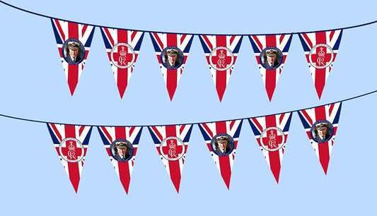 King Charles Image Bunting 48 Flags, 20m - Size: 30cm (H) x 20cm (W) PVC