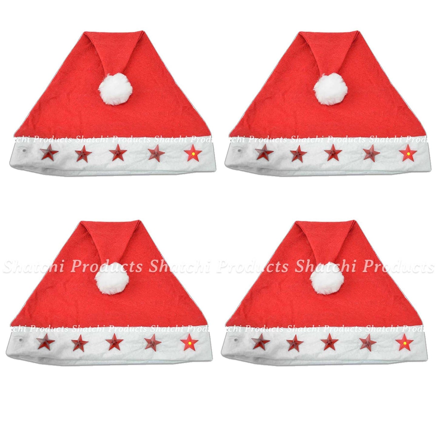 10 Santa Hats with Flashing Lights