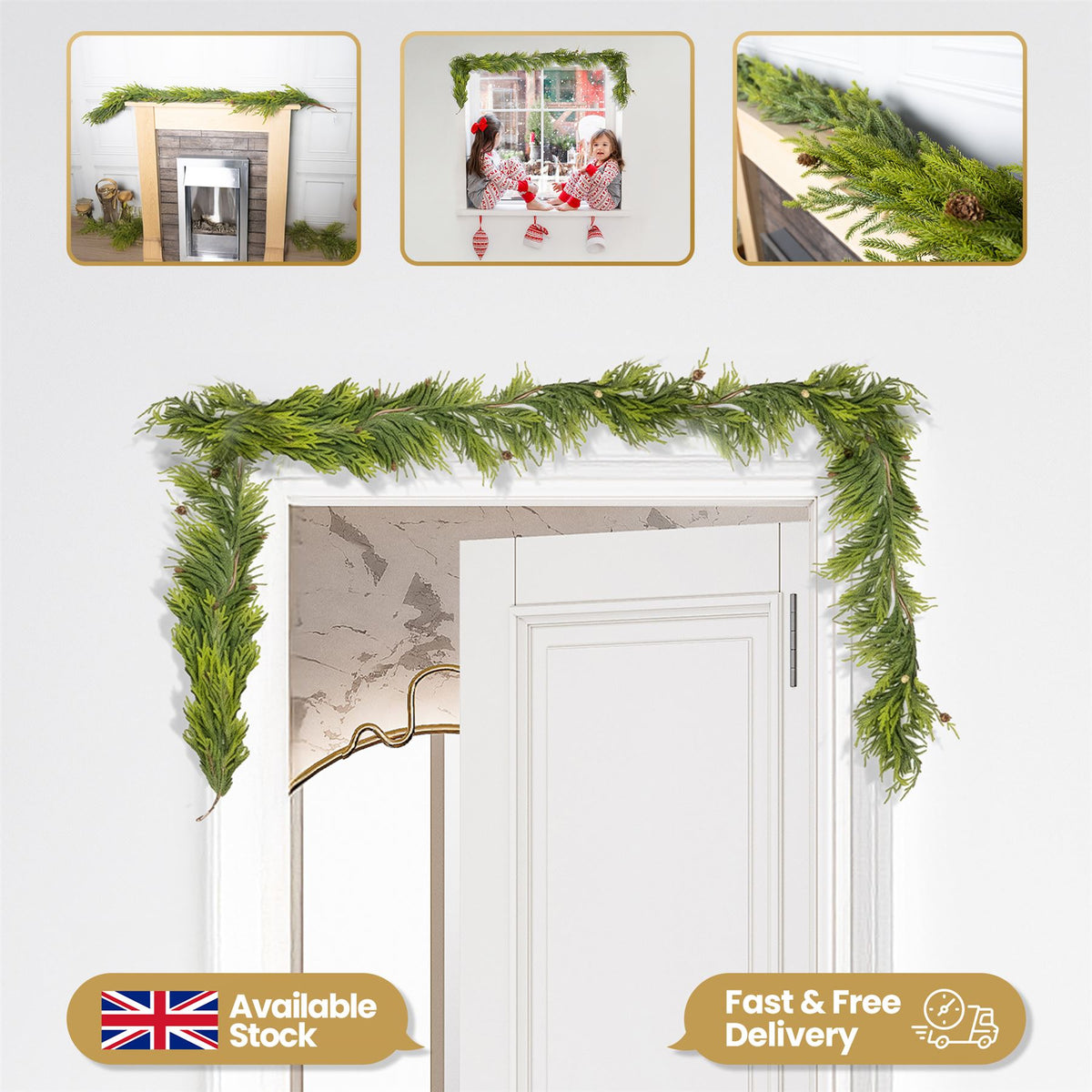 180CM ARAUCARIA WITH MINI PINE CONES GARLAND