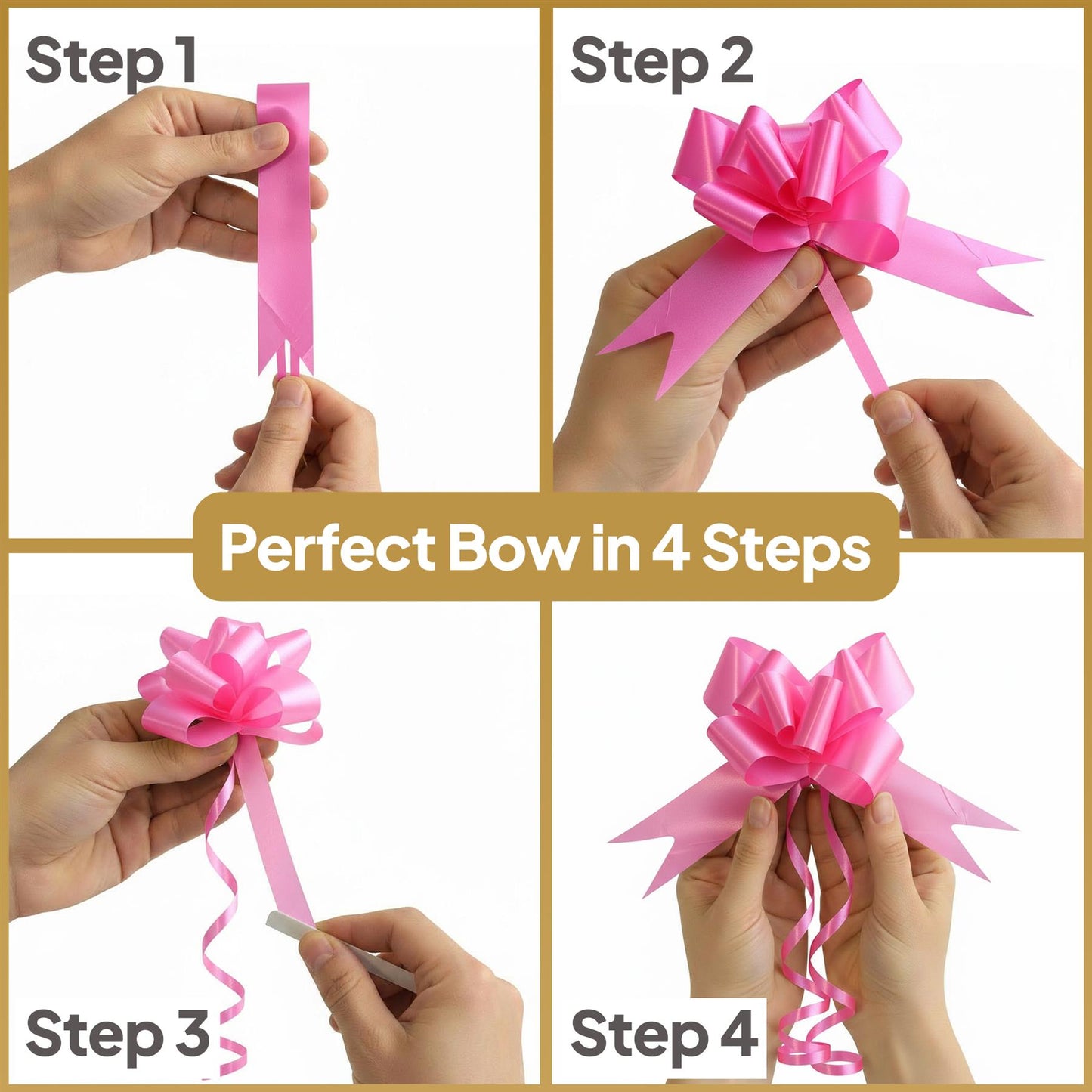 10 Hot Pink Pull Bows - 50mm