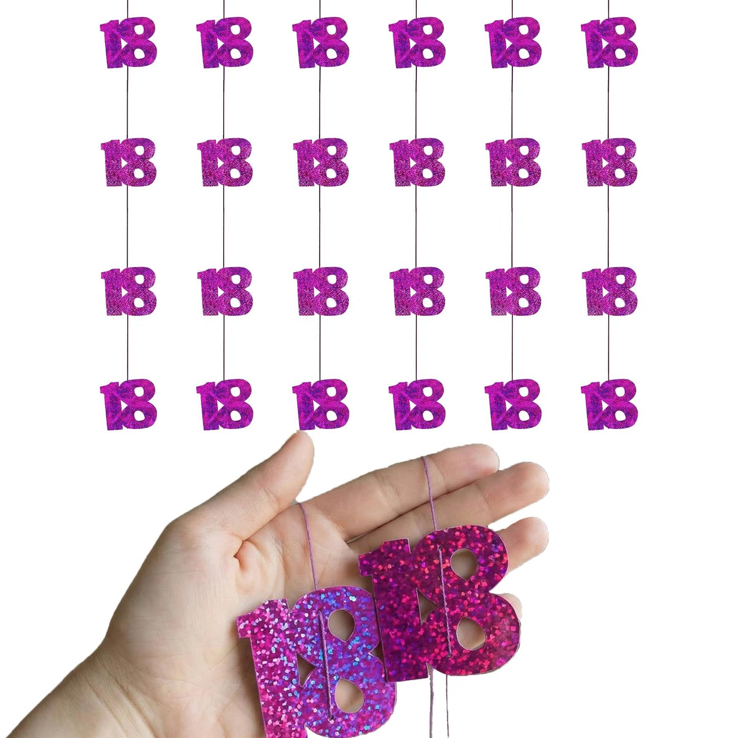 Shatchi 18th Glitz Pink Foil Hanging String Party Decorations Pack of 6