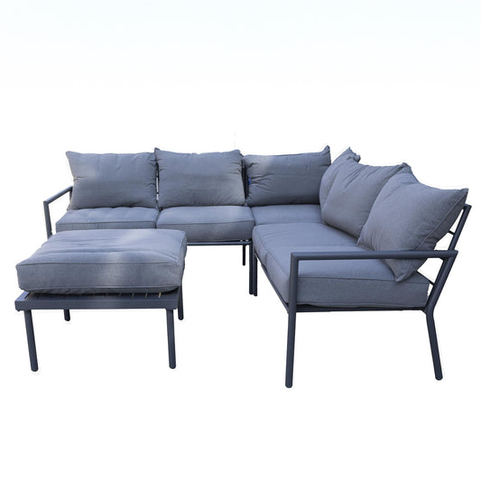 Marseilles Corner Sofa 5 Seater Outdoor Conversation Set w/ Loveseats, Ottoman Table Grey