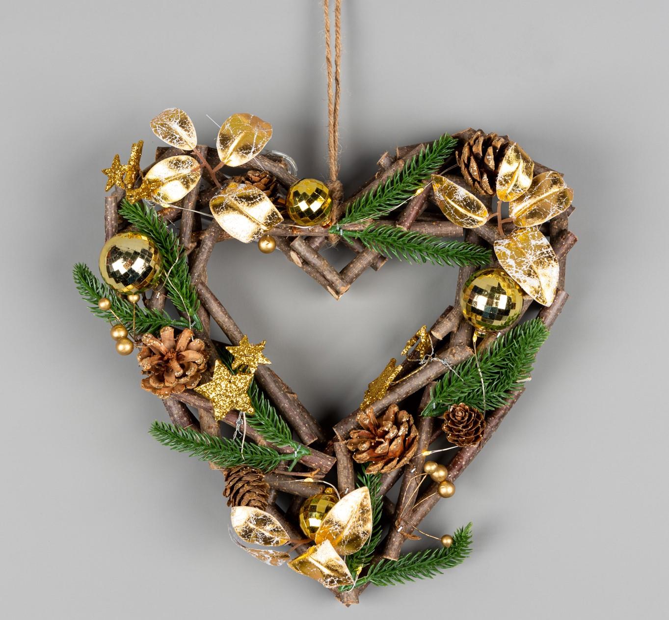 30cm LED Twig Hanging Heart Goldation