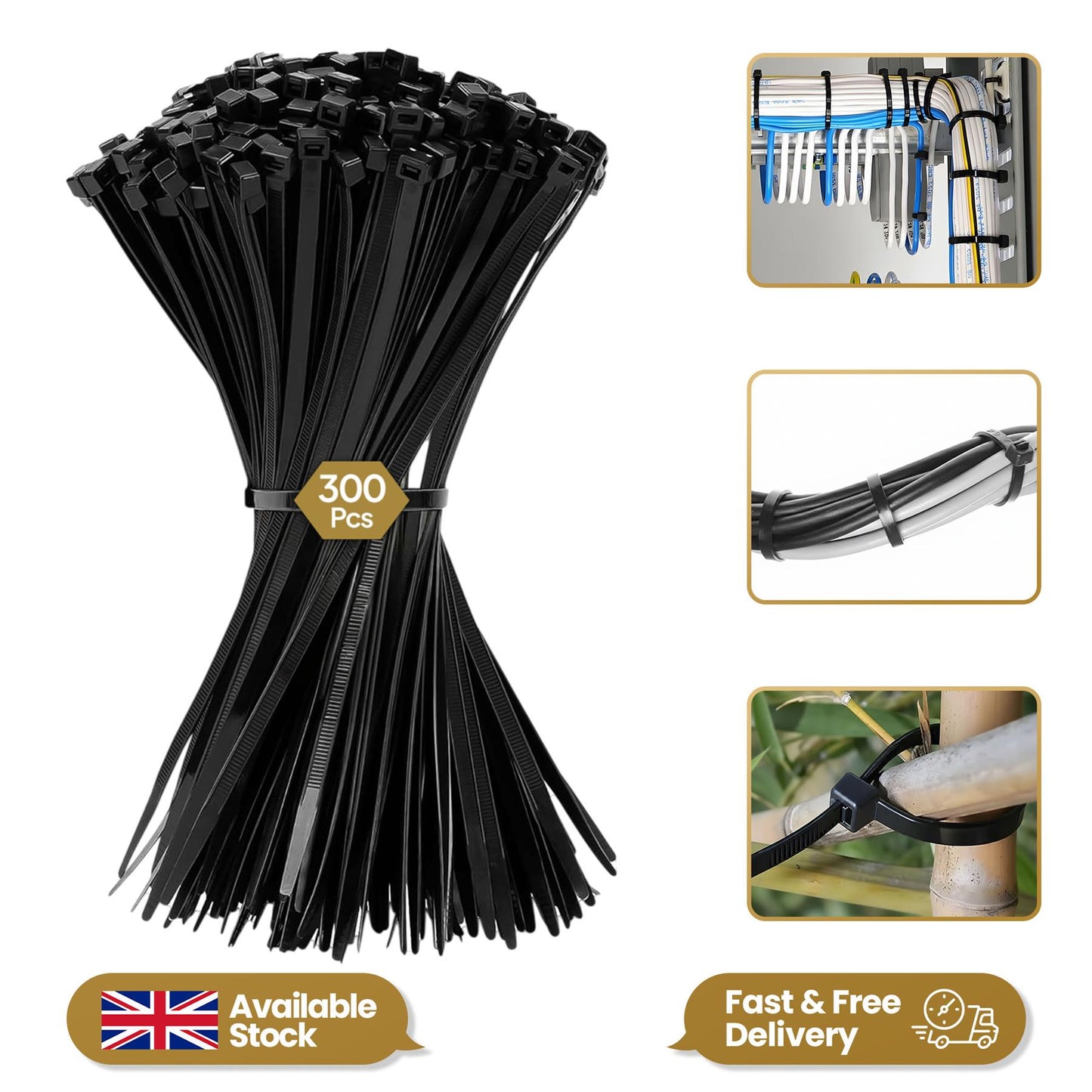 300 Black Nylon Plastic Cable Ties 300mm x 4.8mm
