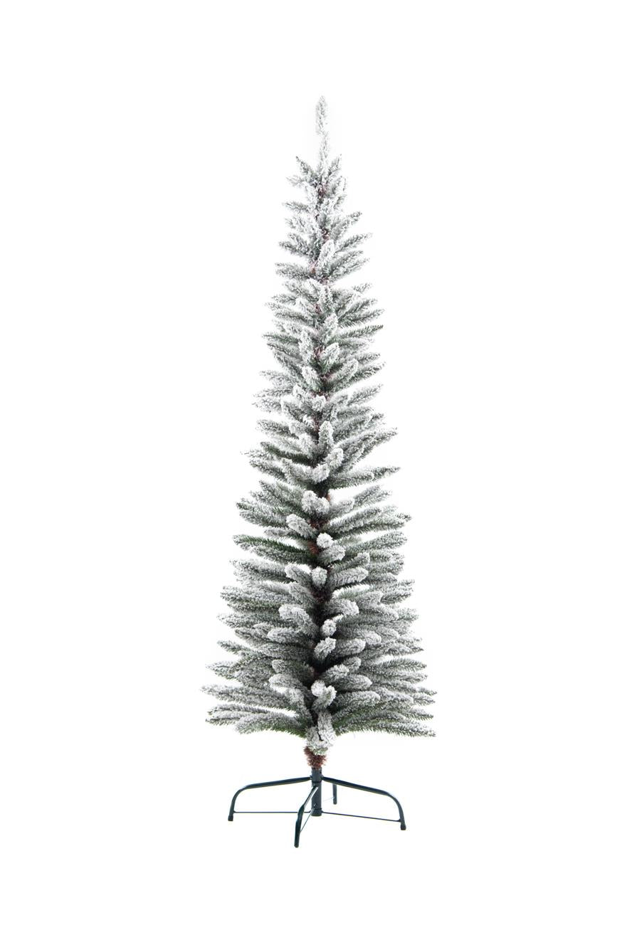 7Ft Snow Flocked Frosted Pencil Christmas Tree