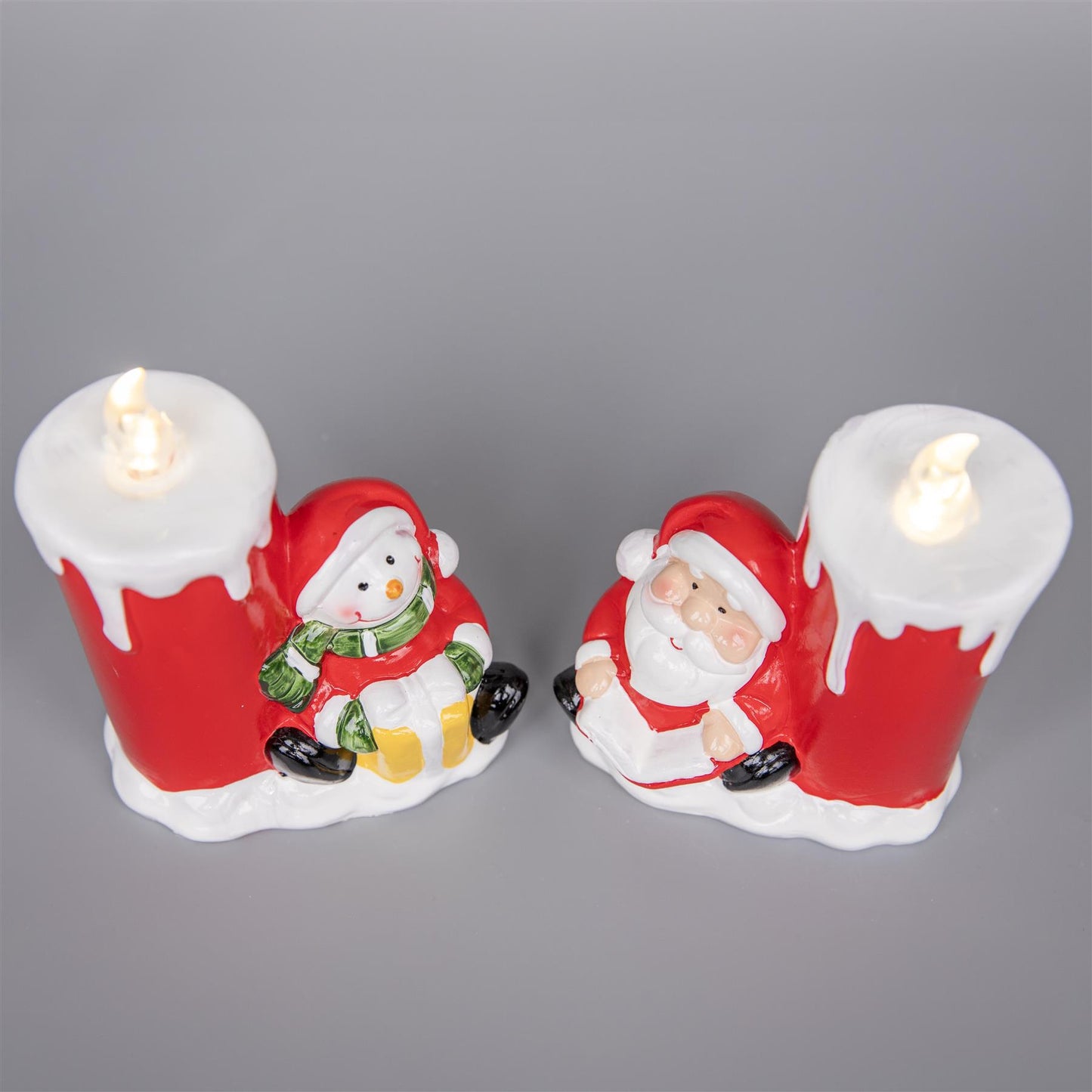 2 Pcs Assorted Santa & Snowman Resin Christmas Flameless LED Candles - Battery Operated 11.76.514.2cm