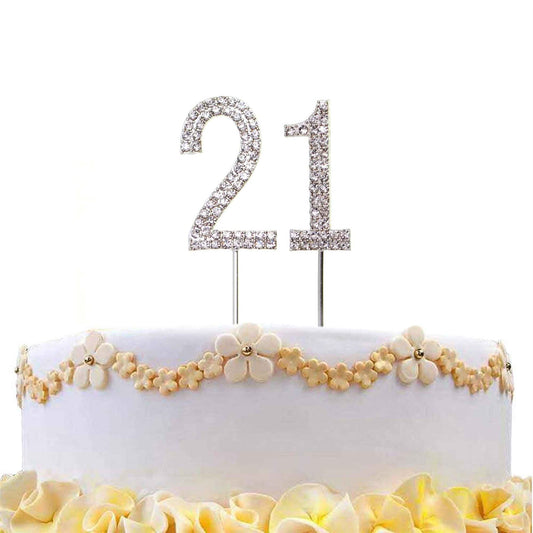 Cake Topper Number Year 21 Silver Diamond