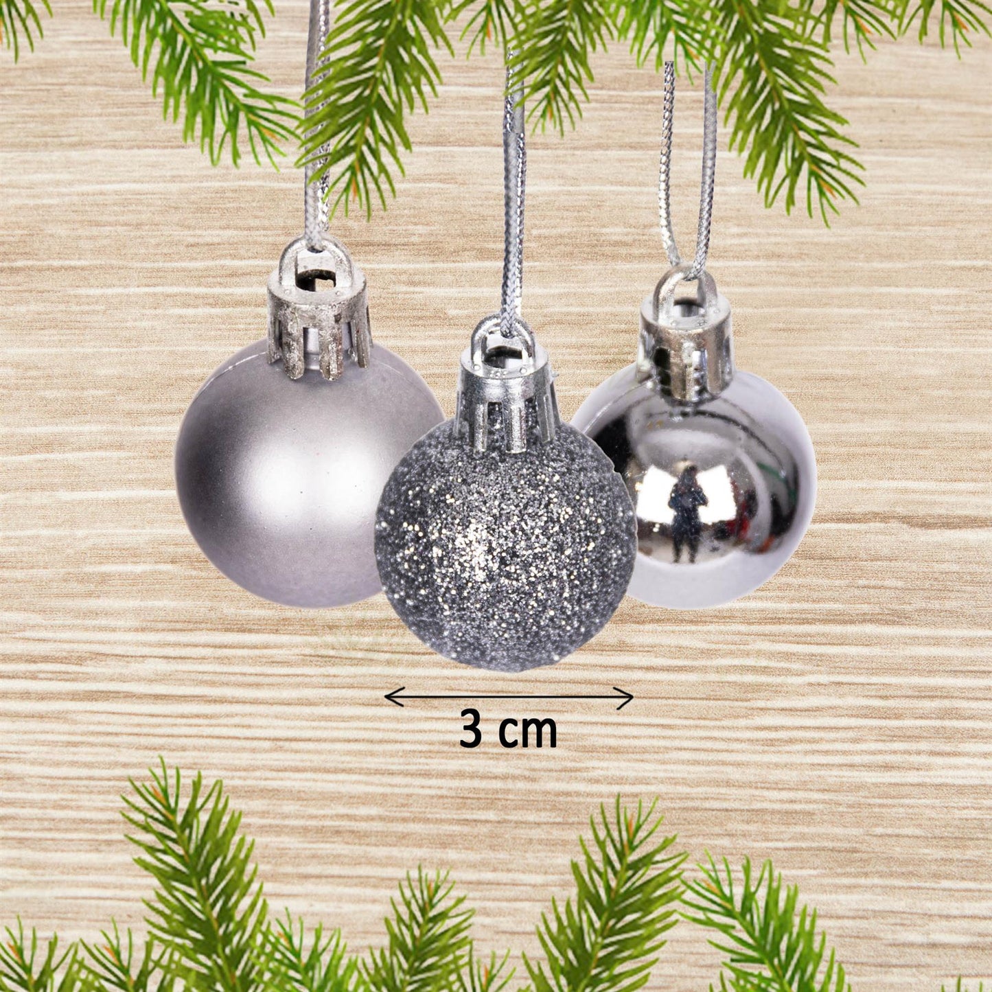 12 Mid Grey Baubles 3cm PVC Set