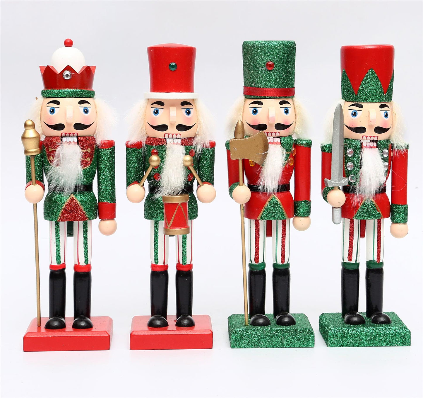 25cm Red & Green Wooden Nutcrackers - 4-Piece Set