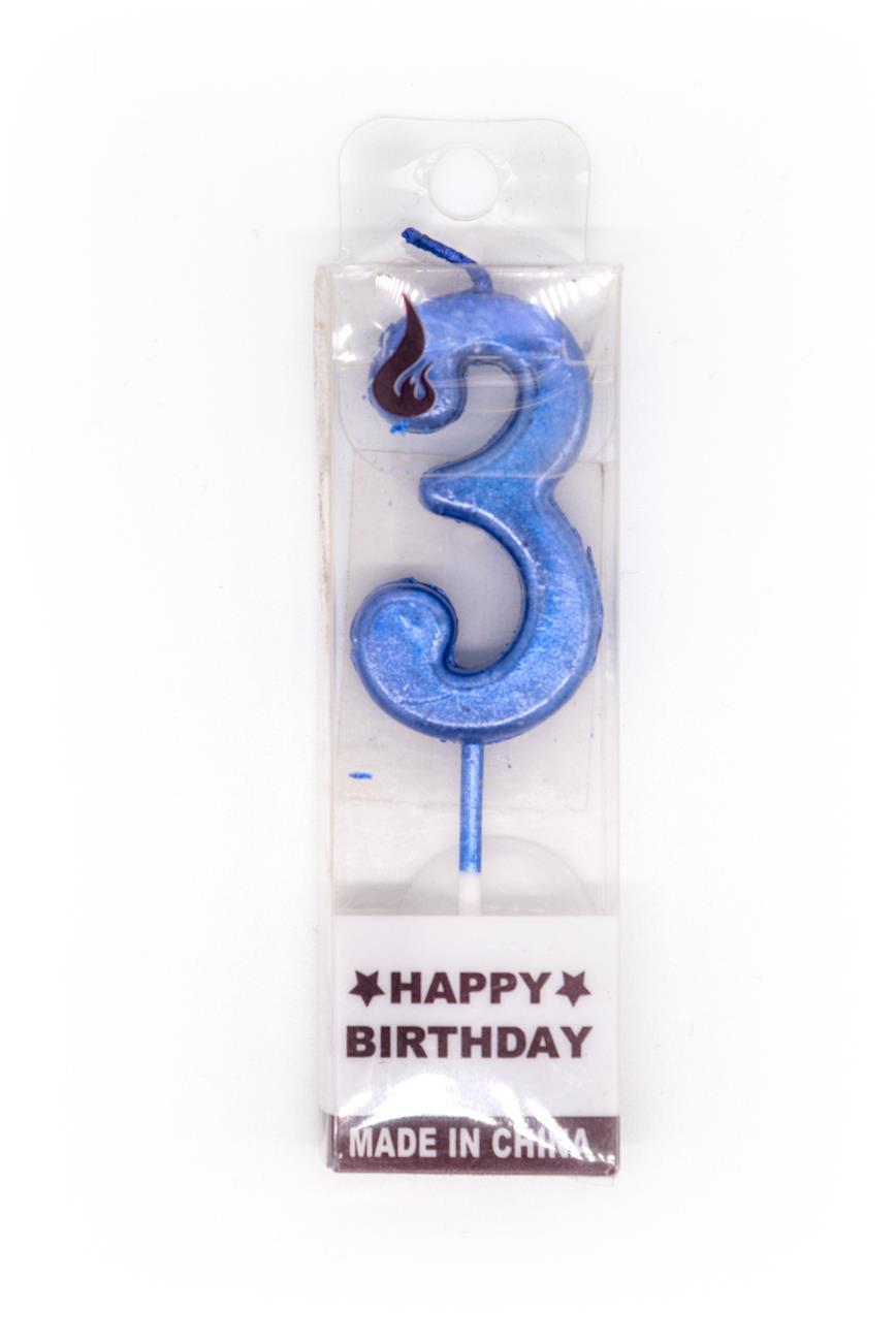 Blue Number 3 Candle