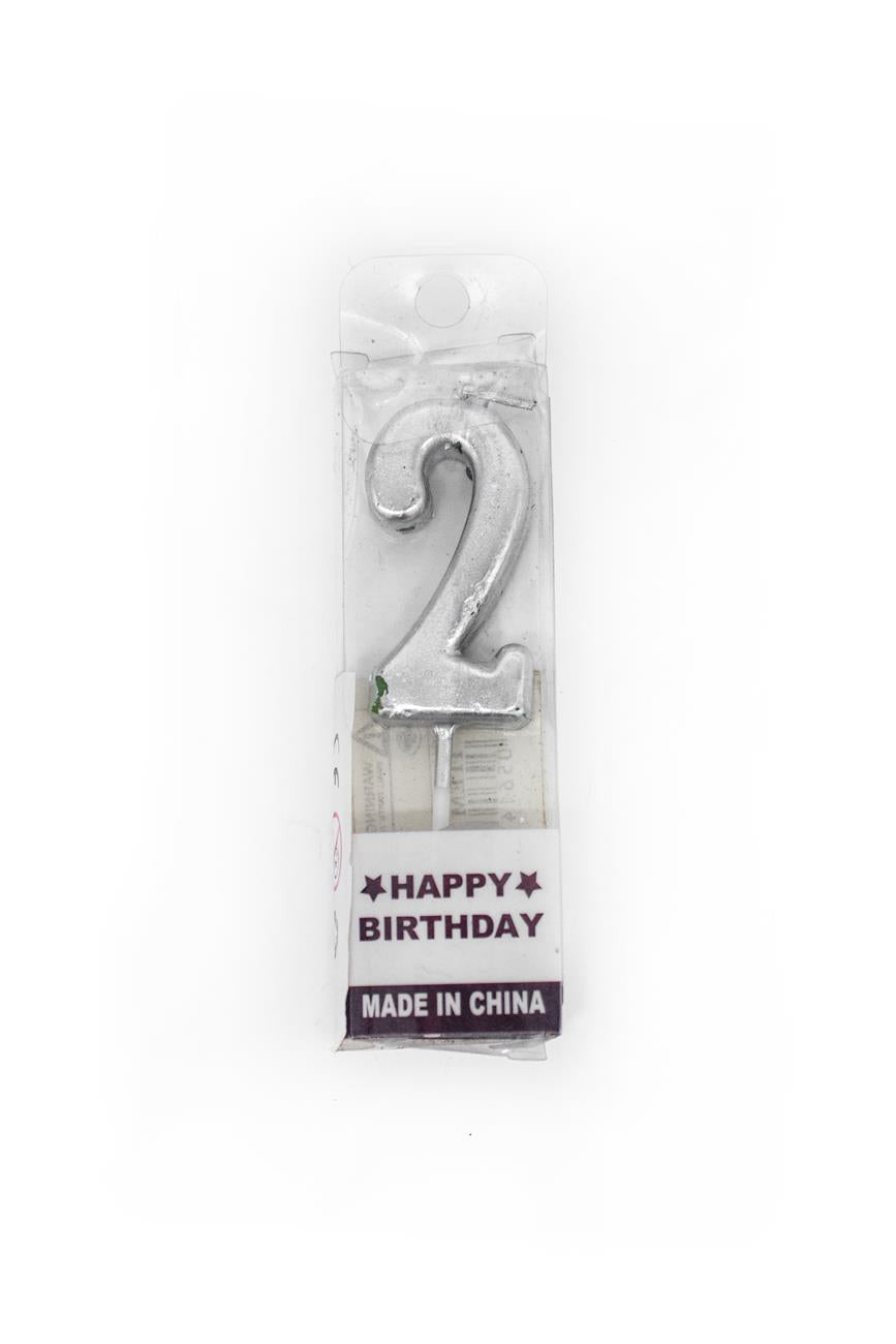 Silver Number 2 Birthday Candle