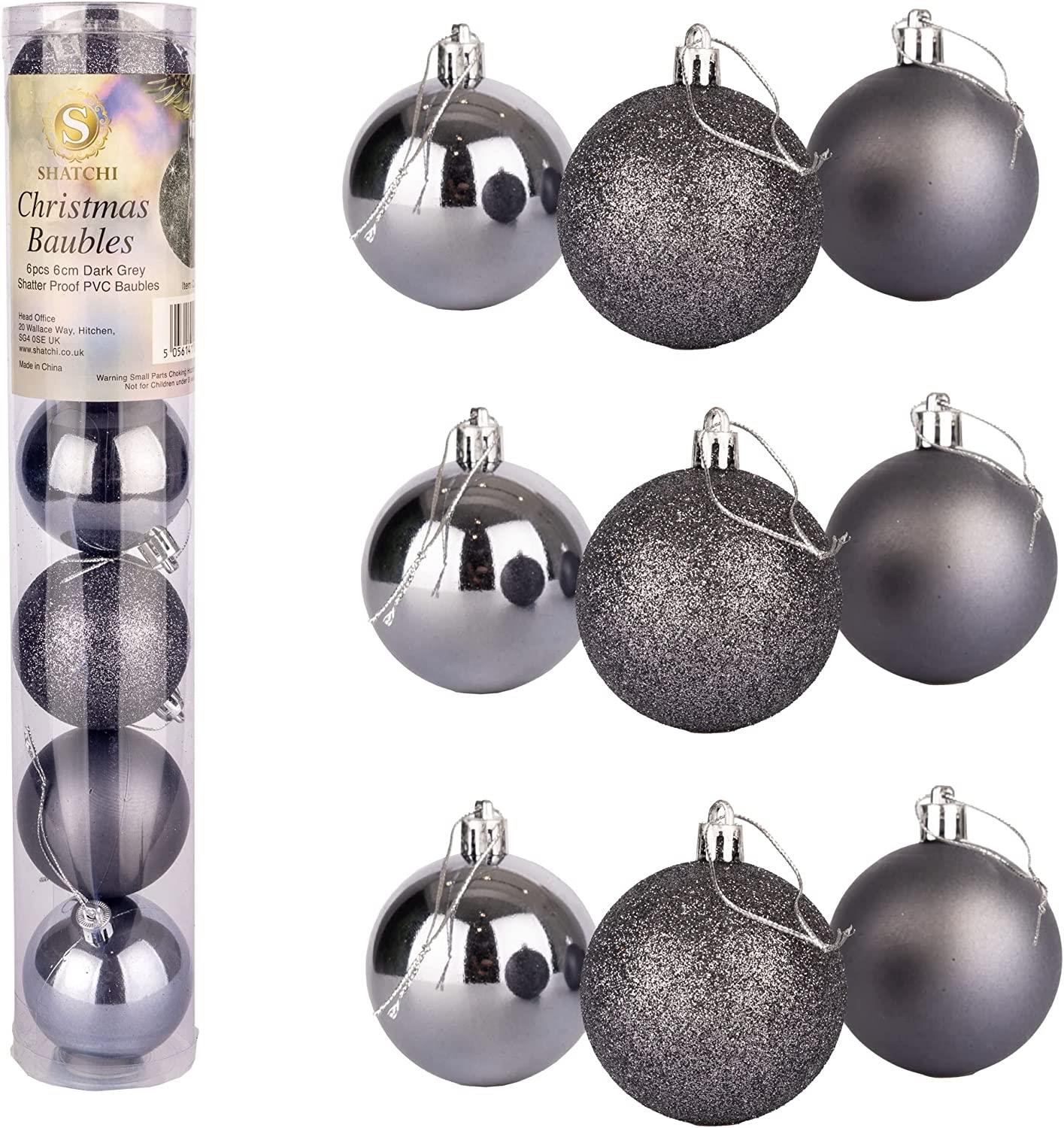 Baubles Dark Grey 6cm - 18Pcs Set PVC