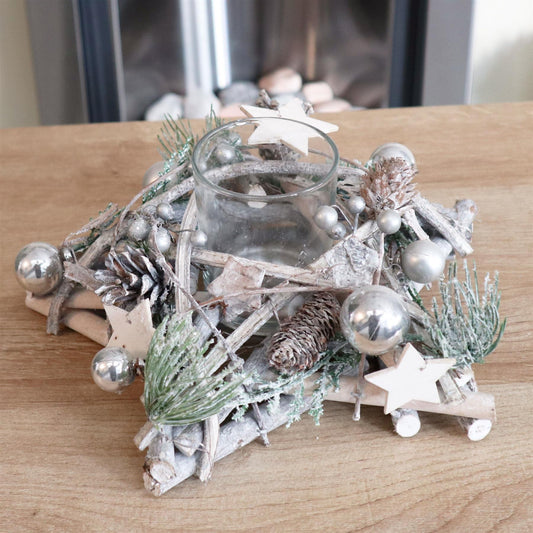 Wooden Star Candle Holder - Rustic, 24cm