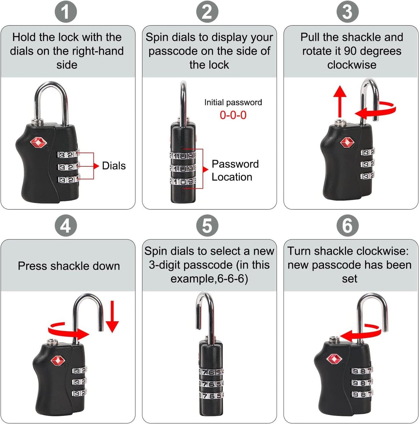 TSA Approved Black 3 Combination Travel Suitcase Luggage Padlock