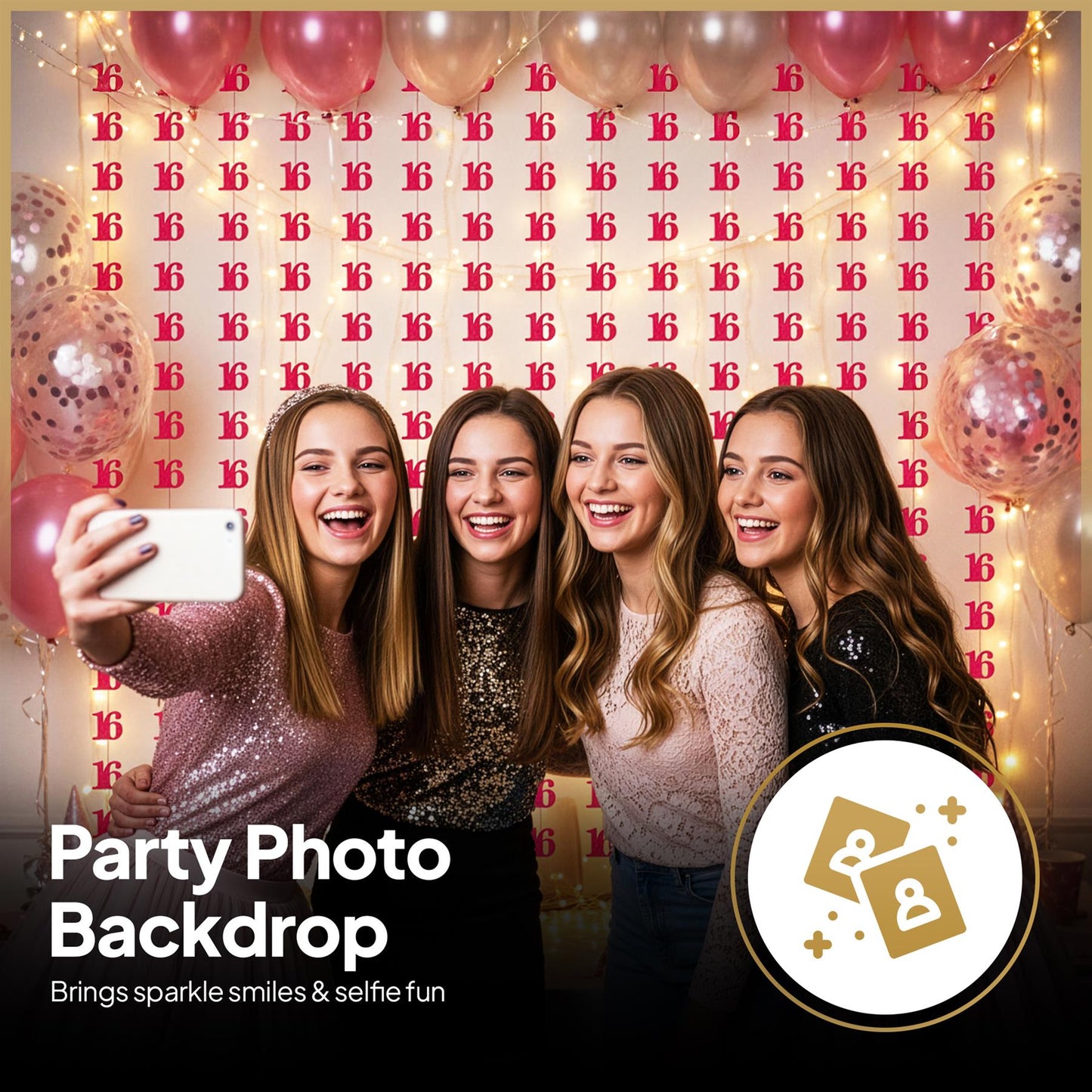 Shatchi 16th Glitz Pink Foil Hanging String Party Decorations Pack of 6