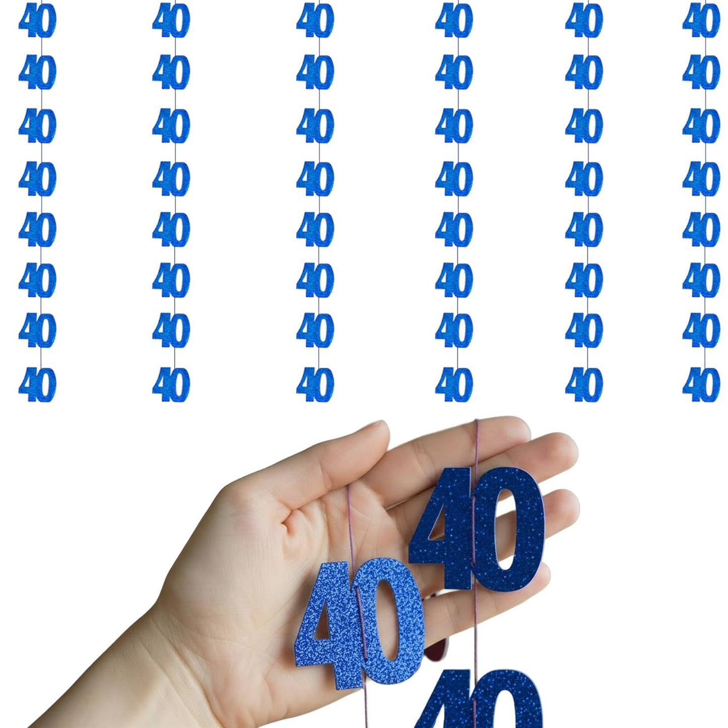 Shatchi 40th Glitz Blue Foil Hanging String Party Decorations Pack of 6